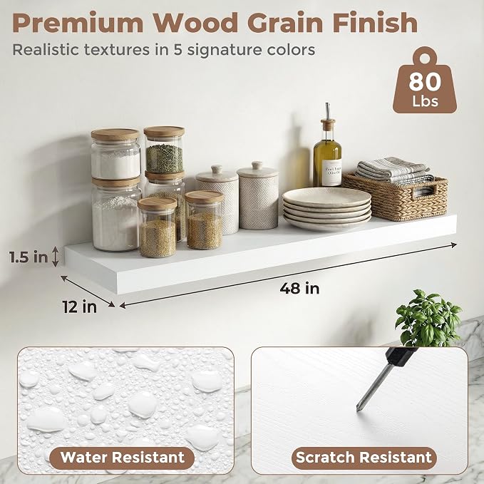 12 inch Deep Floating Shelves for Wall, 48 inch Wide Engineered Wood Wall - Image 2