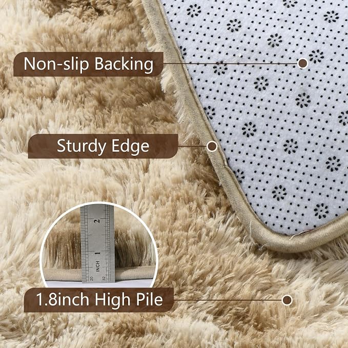 5x7 Tie-Dyed Beige Fluffy Soft Area Rug Non-Slip - Image 6