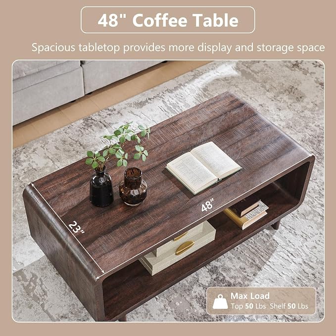 IFGET 48" Modern Coffee Table, 2-Tier Minimalist Center Table - Image 4