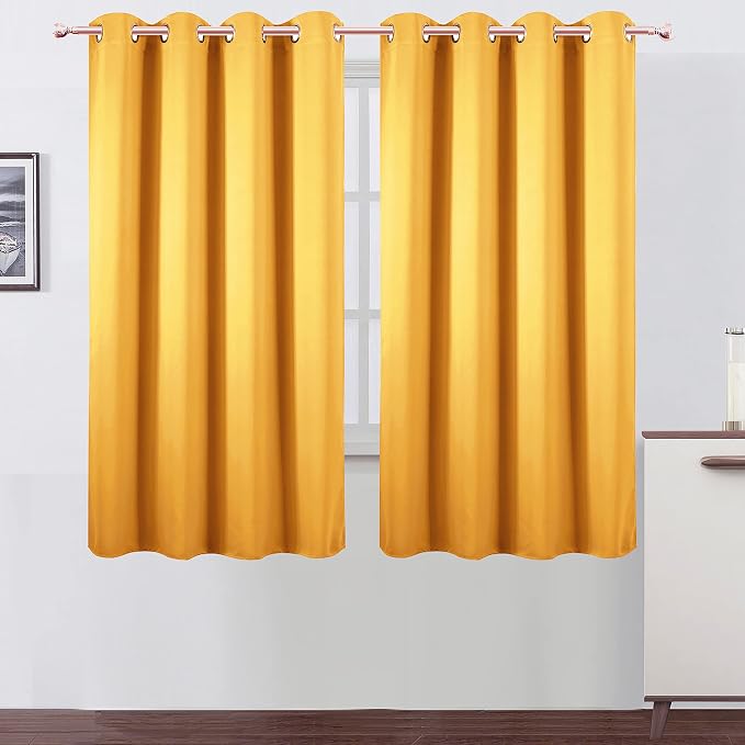 Yellow Blackout Curtains 66 x 63 Inch Length/Set of 2 Curtain Panels/Thermal by Lemomo