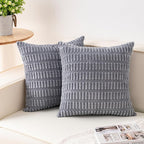 Pack of 2 Corduroy Decorative Throw Pillow Covers 16x16 Inch, Light Grey | Fall by Unknown