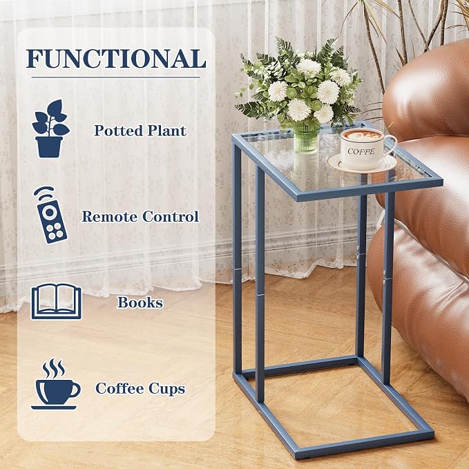 Easy Paws C Table End Table Set of 2, Glass Couch Side Table, Tempered Glass - Image 4