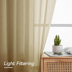 Gold Sheer Curtain 96 Inch Long 2 Panels Set, Light Filtering Clear Rod Pocket - Image 2