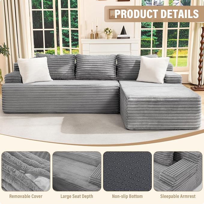 Hobestluk Modular Sectional Sofa Couches L-Shape Couch 3 Seat Modular Sofa - Image 4