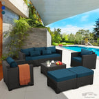 Rattaner Patio Furniture Set 6 Pieces Couch Outdoor Chairs Coffee Table Peacock by Rattaner