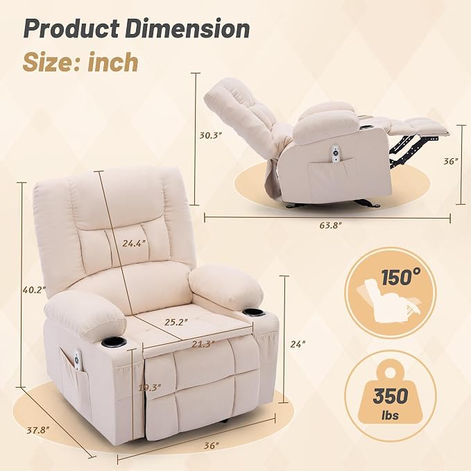Rocker Recliner Chair with Massage and Heat, Nursery Rocking Chairs - Image 2