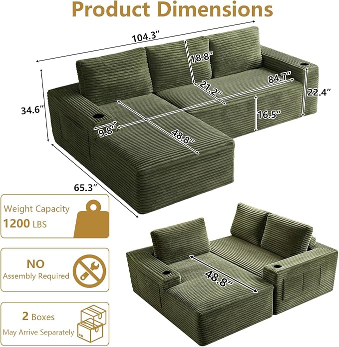 104" Cloud Sectional Couch L-Shaped - Image 2