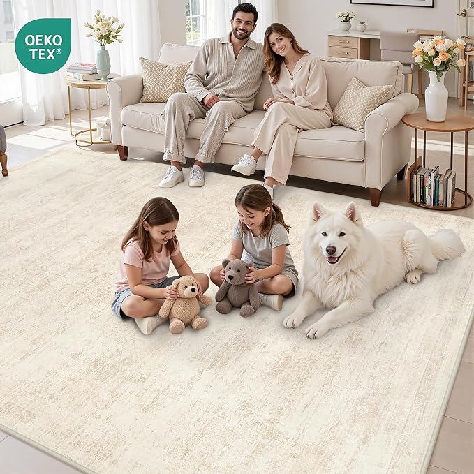 5x7 Area Rugs Living Room: Bedroom Washable Carpet Retro Beige | Large Vintage - Image 8