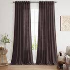 Cocoa Coffee Linen Blend Light Filtering Back Tab Curtains 96 Inches Long by Nanspring