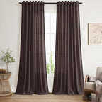 Cocoa Coffee Linen Blend Light Filtering Back Tab Curtains 108 Inches Long by Nanspring