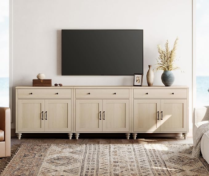 WAMPAT Farmhouse TV Stand for 100 Inch TV, 3-in-1 TV Console Table for by WAMPAT