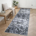 2.6x8 Washable Runner Rug：Modern Abstract Kitchen Carpet Black | - Image 3