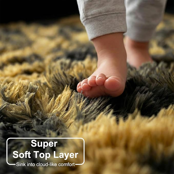 Amdrebio Black Gold Grey Fuzzy Area Rug 4x6 - Image 2