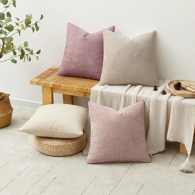 MIULEE Soft Decorative Chenille Pillow Covers Light Pink 16x16 Pack of 4 | - Image 4
