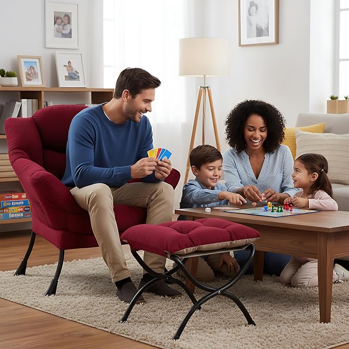 Welnow Lazy Chair with Ottoman, Modern Accent Chair with Armrests and a Side - Image 2