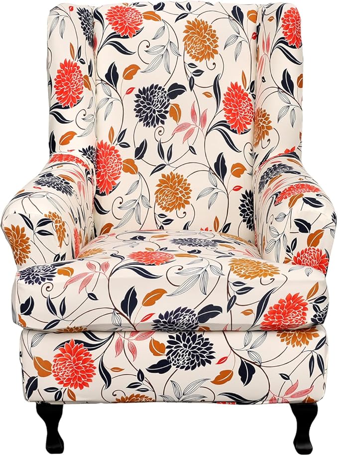 HAOYONG Wing Chair Slipcovers Printed Wingback Chair Covers 2 Pieces Wingback by HAOYONG