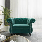 2 Piece Living Room Set, Velvet Chesterfield Sofa Couch Chair - Image 5