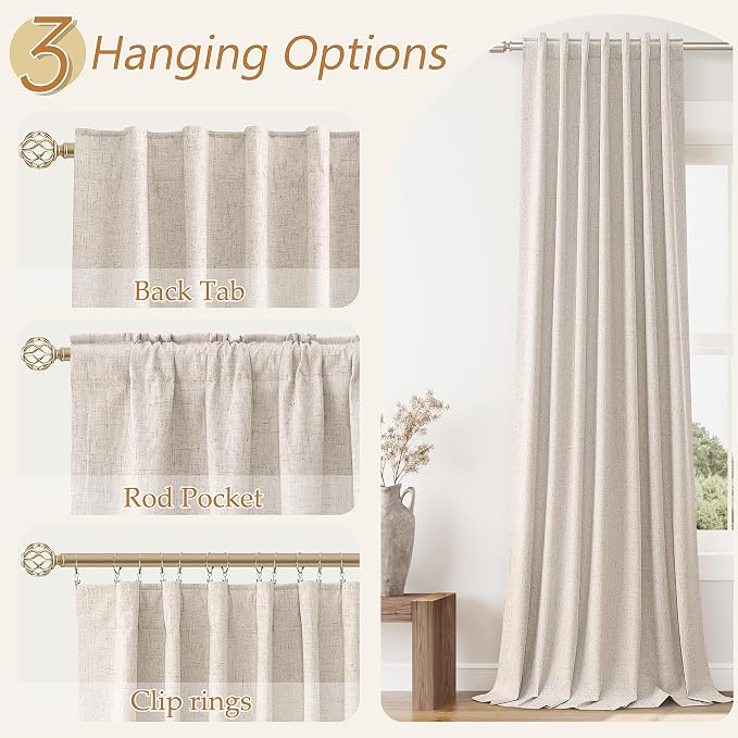 Oatmeal 100% Blackout Curtains 120 Inch Length 2 Panels Set - Image 5