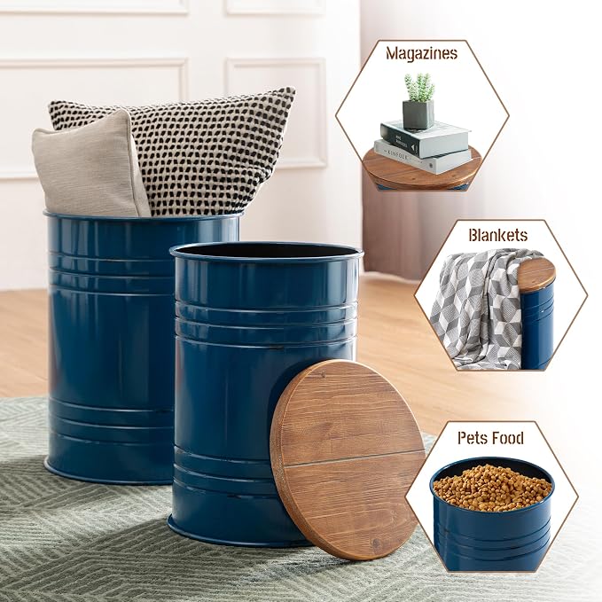 Glitzhome Rustic Storage Ottoman Seat Stool, Farmhouse Nesting End Table - Image 7