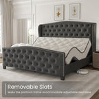 LARMACE Queen Size Bed Frame Velvet Upholstered Platform Bed - Image 9