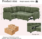 L-Shaped Sectional Couch with Storage and Pull Out Bed, Convertible Sofa Bed - Image 2
