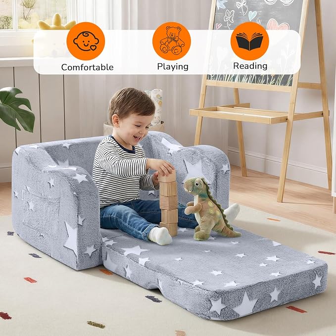 MeMoreCool Glowing Star Kids Chair, 2-in-1 Foldable Kids Couch - Image 3