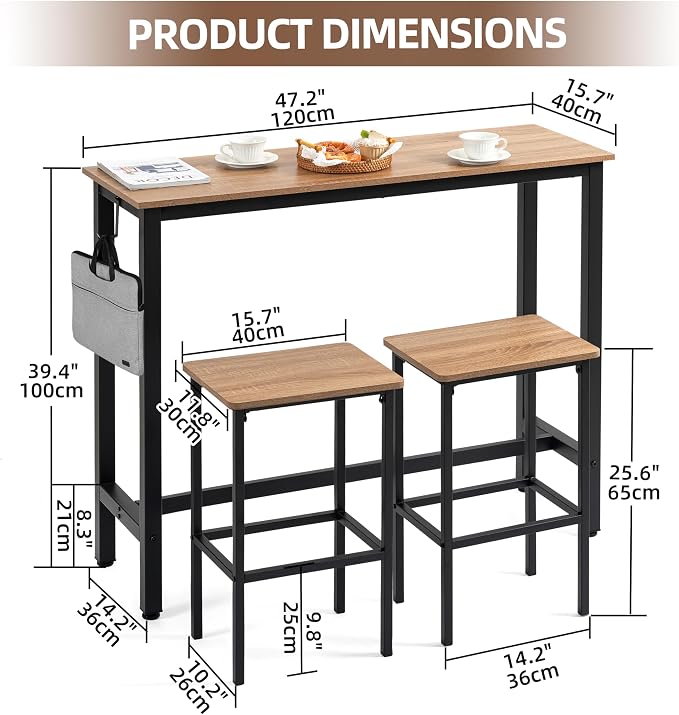 Finnhomy 47" Industrial Bar Table Set - Image 4