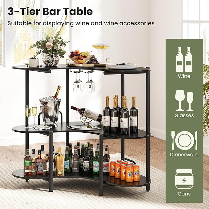 Giantex 3-Tier Bar Table, Corner Bar Cabinet, Liquor Home Bar Unit - Image 6