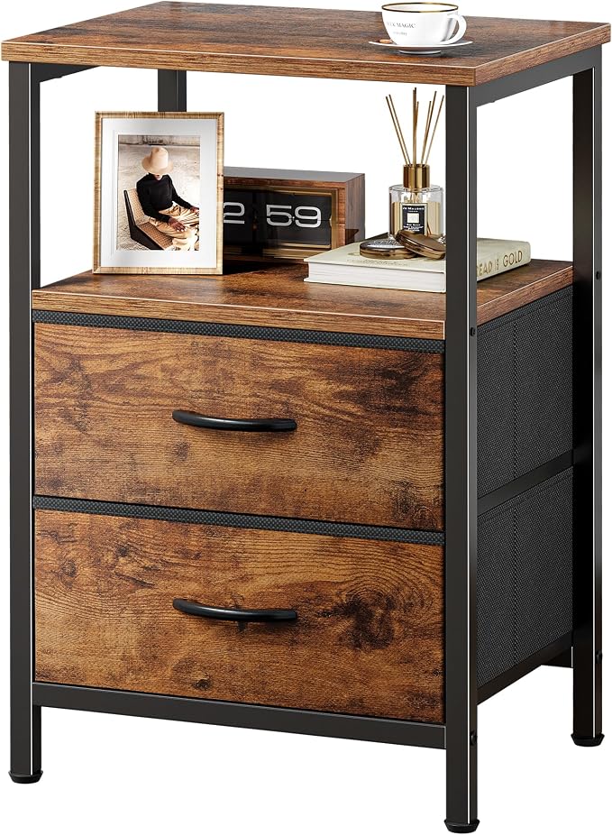 Huuger Night Stand with 2 Drawers, Bed Side Table with Open Shelf, Wooden Top by Huuger