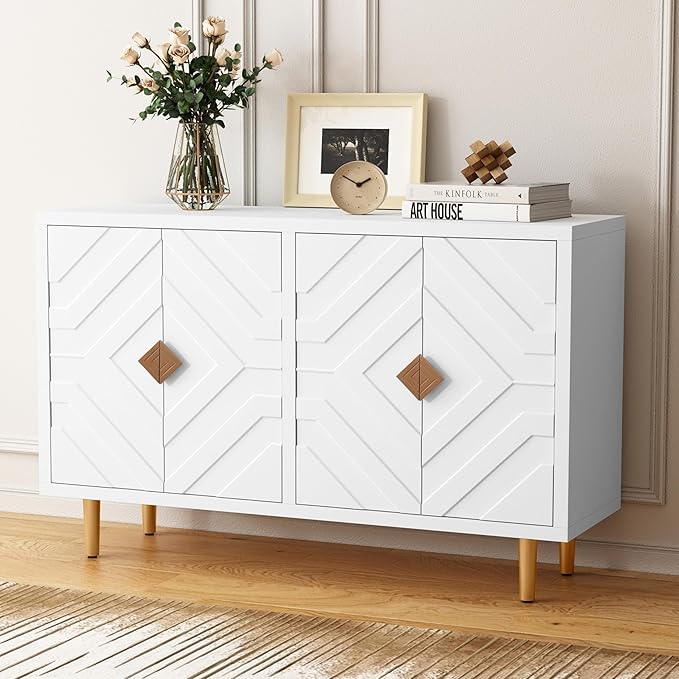 HLR 48'' Buffet Cabinet with 4 Doors and Shelves, Modern Credenza Storage by HomeDeservesaRelaxLiving