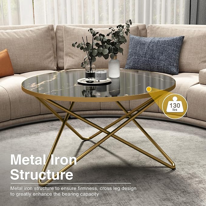 HLR Round Coffee Table with Black Faux Marble Top - Image 4