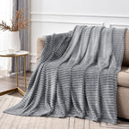 BEDELITE 3D Ribbed Jacquard Grey Fleece Throw Blanket - Image 2