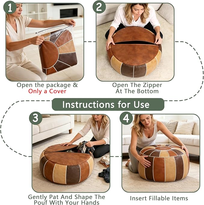 Thgonwid Unstuffed Moroccan Storage Pouf Foot Stool Ottoman Seat Handmade Faux - Image 5