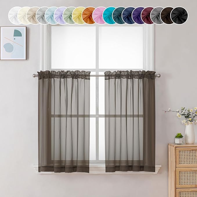 Chyhomenyc Sheer Curtains 36 inch Length 2 Panels, Light Filtering Voile Rod by Chyhomenyc