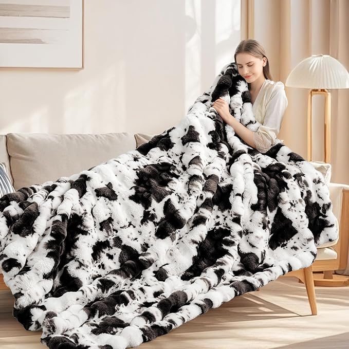 Cow Print Blanket for Couch, Faux Fur Throw Blanket, Super Heavy Warm Cozy - Image 5