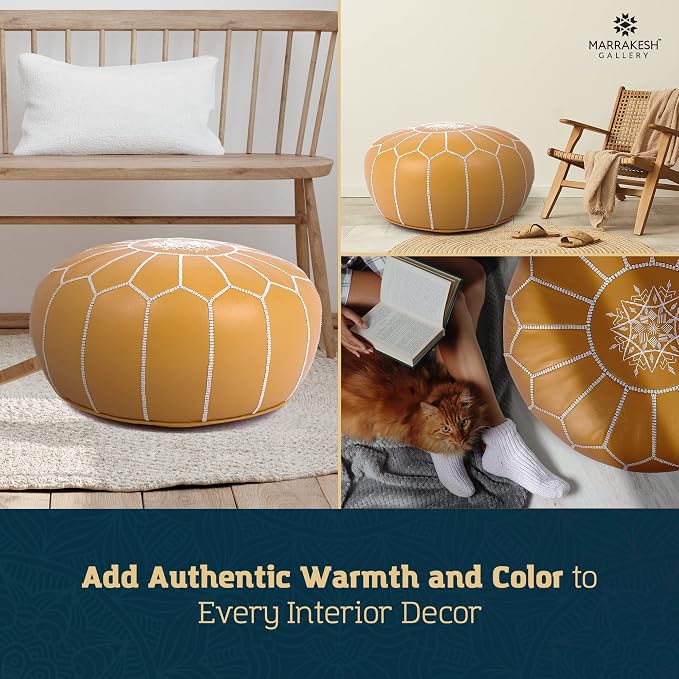 Marrakesh Gallery Genuine Leather Round Pouf Unstuffed - Image 9