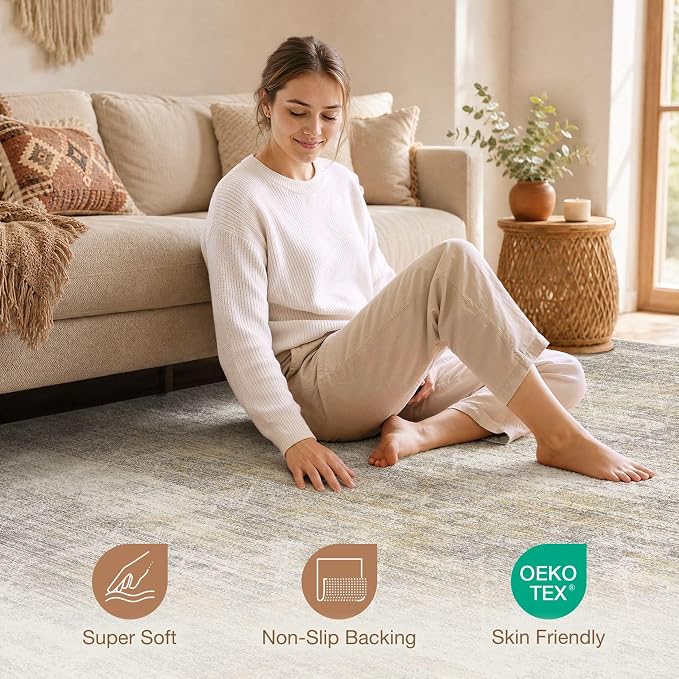 cotiled 6x9 Area Rugs for Living Room: Boho Washable Rug for Dining Room | - Image 4