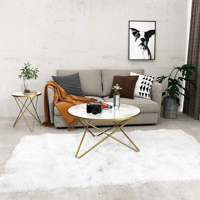 HLR Round Coffee Table with White Faux Marble Top - Image 9