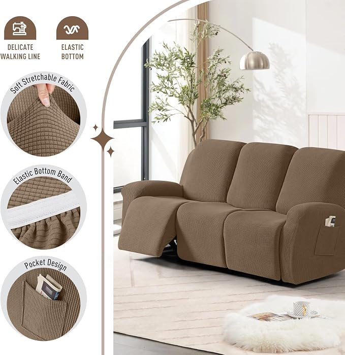 TAOCOCO Recliner Sofa Covers 8-Pieces Stretch Large Couch Covers - Image 3