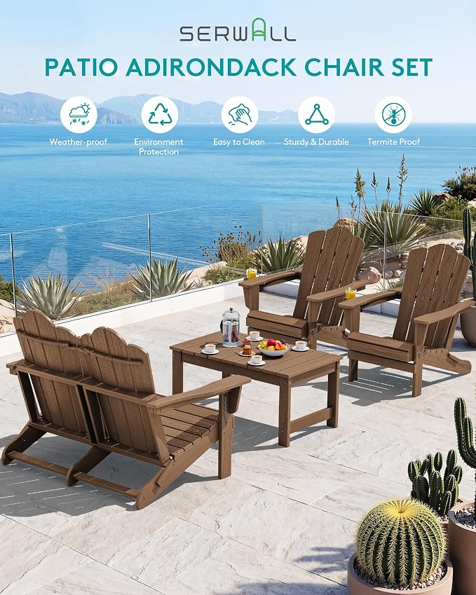 SERWALL Folding Adirondack Bench, HDPE All-Weather Adirondack Loveseat - Image 10