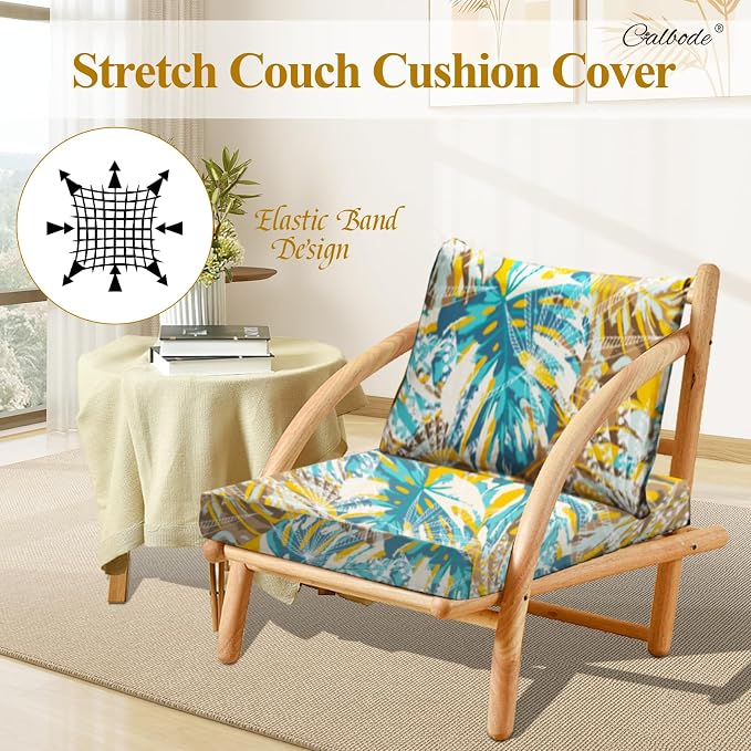 CALBODE 14pcs Outdoor Tropical Plant Printed Sofa Seat Cushion Covers Strechable - Image 4