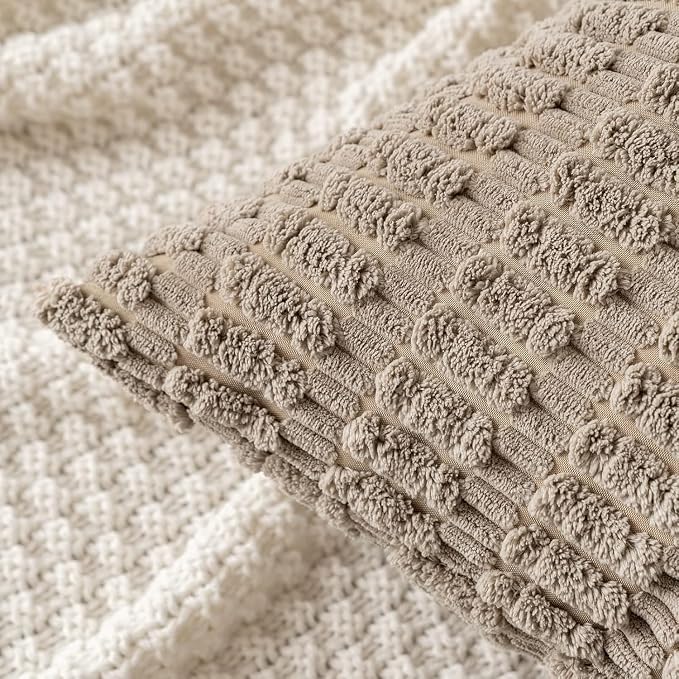 MIULEE Lumbar Corduroy Decorative Throw Pillow Covers 24x14 Light Brown | Pack - Image 5