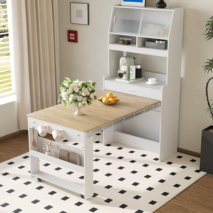 HRVEOCEI Folding Dining Tables for Small Spaces, Buffet Cabinet - Image 2