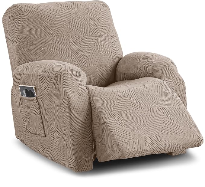 Oversized Recliner Chair Covers, 4-Piece Stretch Geometric Strokes Jacquard by Unknown