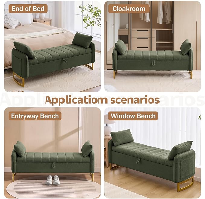 66'' King Size Storage Bench for Bedroom, Teddy Boucle End of Bed Benches for - Image 7