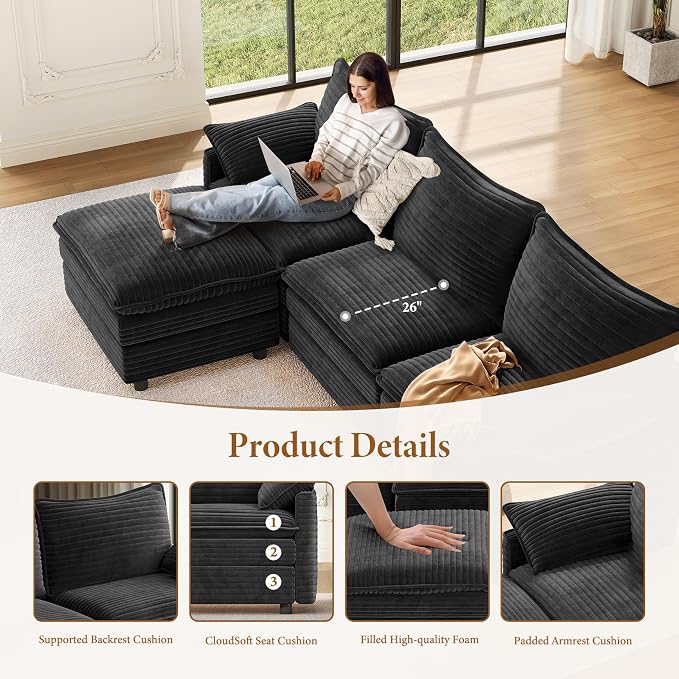 Vesgantti 142" U Shaped Sectional Cloud Couch, Large Cloud Modular Sectional - Image 4
