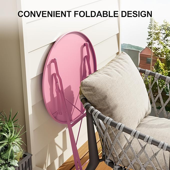 3-Piece Folding Bistro Set Outdoor Patio Furniture, Space-Saving Foldable - Image 3