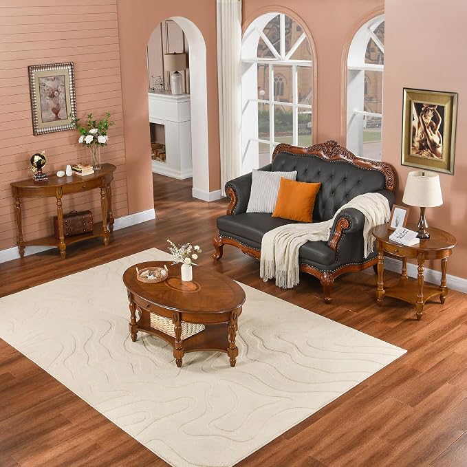 LEEMTORIG Oval Coffee Table for Living Room, Solid Wood Table - Image 5