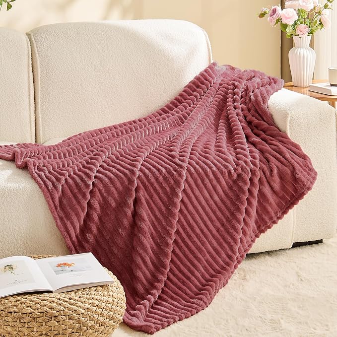 BEDELITE Ribbed Jacquard Brick Dust Fleece Twin Blanket - Image 8