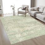 5x8 Area Rug Living Room: Modern Washable Soft Carpet Green Cream | - Image 3